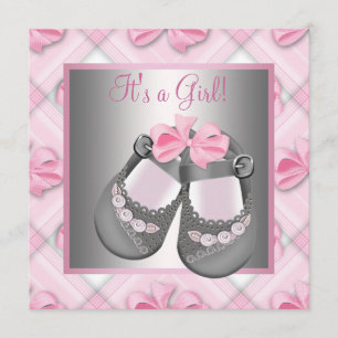 Rosa graue Babyschuhe Rosa graue Babymädchen-Party Einladung