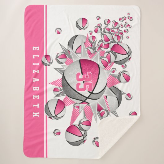Rosa graue Basketbällchen - Mädchen-Sportdekoratio Sherpadecke (Vorderseite)