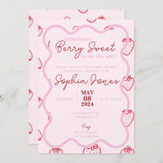 Rosa graue Beerendusche Einladung (Vorne/Hinten)