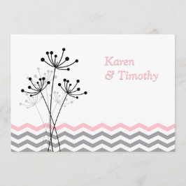 Rosa, graue Blumen-, Zickzack Hochzeit laden ein Einladung
