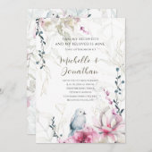 Rosa graue Blüte mit Christlicher Blütenhochzeit Einladung (Vorne/Hinten)