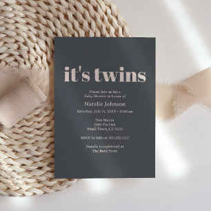 Rosa Graue Boho-Typografie Zwillings-Baby-Party Einladung