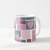 Rosa graue braune Patchworkarbeit aus quadratische Kaffeetasse (VorderseiteRechts)