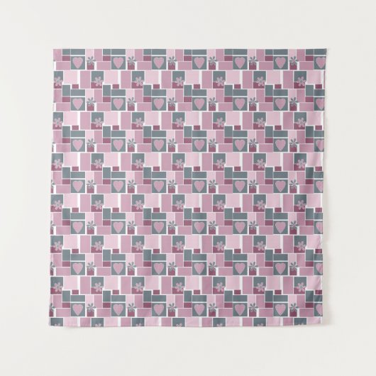 Rosa graue braune Patchworkarbeit aus quadratische Wandteppich (Vorderseite)