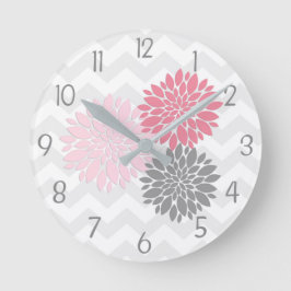 Rosa graue Dahlie-Blumen-Wand-Uhr Runde Wanduhr