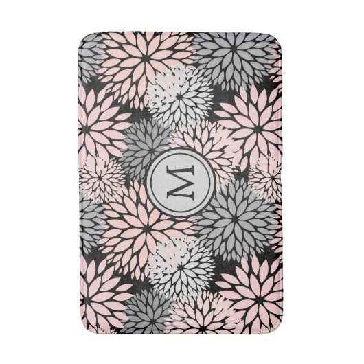 Rosa graue Dahlie-Blumenmuster Badematte (Vorderseite Vertikal)