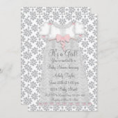 Rosa graue Damask Kindermädchendusche Einladung (Vorne/Hinten)