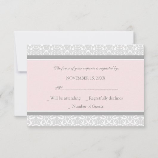 Rosa-graue Damask-UAWG RSVP Karte (Vorderseite)
