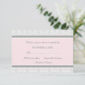 Rosa-graue Damask-UAWG RSVP Karte (Stehend Vorderseite)
