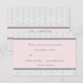 Rosa-graue Damask-UAWG RSVP Karte (Vorne/Hinten)