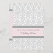 Rosa graue Damast Hochzeitstag Erneuerbare Einladu Einladung (Vorne/Hinten)