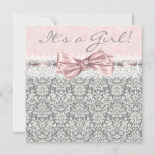 Rosa Graue Damast Rosa Graue Babygirl Shower Einladung
