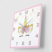 Rosa graue Einhorn-Kinderzimmer-Decke Wall Clock Quadratische Wanduhr (Winkel)