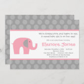 Rosa graue Elefant-Babyparty-Einladung Einladung (Vorne/Hinten)
