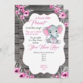 Rosa graue Elefanteneinladung bearbeitbar Einladung (Vorne/Hinten)