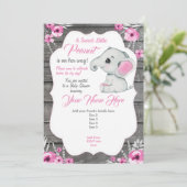 Rosa graue Elefanteneinladung bearbeitbar Rosa Einladung (Stehend Vorderseite)