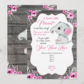 Rosa graue Elefanteneinladung bearbeitbar Rosa Einladung (Vorne/Hinten)