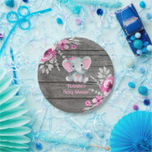 Rosa Graue Elefantenplatte 4 Kinderdusche, Geburts Pappteller (Party)