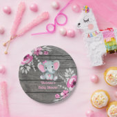 Rosa Graue Elefantenplatte 4 Kinderdusche, Geburts Pappteller (Party)
