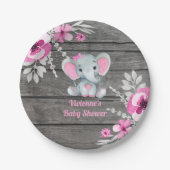 Rosa Graue Elefantenplatte 4 Kinderdusche, Geburts Pappteller (Vorderseite)