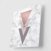 Rosa-graue, elegante Rose, weißer Marmor Quadratische Wanduhr (Winkel)