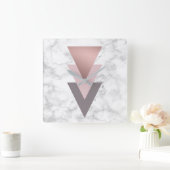 Rosa-graue, elegante Rose, weißer Marmor Quadratische Wanduhr (Zuhause)