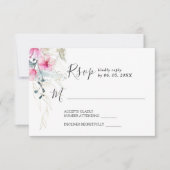 Rosa Graue Elegante Wasserfarbenhochzeit RSVP Karte (Vorderseite)