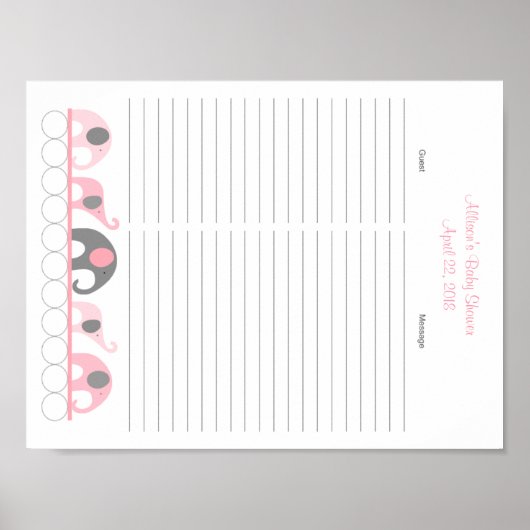 Rosa graue Elephant Baby Showgastschild Poster (Vorne)