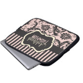 Rosa graue Elfenbeinpolka-Punkte gestreift Laptop- Laptopschutzhülle (Vorne Knopf)