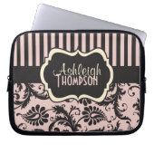 Rosa graue Elfenbeinpolka-Punkte gestreift Laptop- Laptopschutzhülle (Vorderseite)