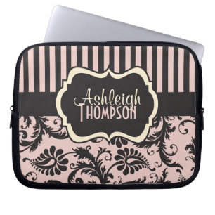 Rosa graue Elfenbeinpolka-Punkte gestreift Laptop- Laptopschutzhülle