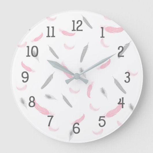 Rosa graue Federn stoppen, Große Wanduhr (Vorderseite)