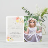 Rosa Graue Flora Foto Einladung (Stehend Vorderseite)