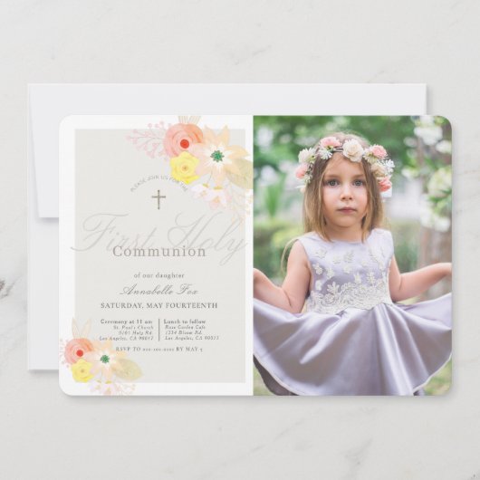 Rosa Graue Flora Foto Einladung (Vorderseite)