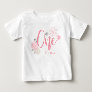 Rosa Graue Flora Winter ONEderland 1. Geburtstag Baby T-shirt