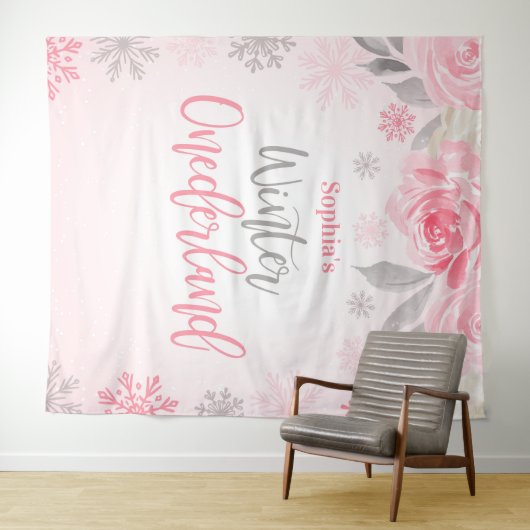 Rosa graue Flora Winter ONEderland Hintergrund Wandteppich (Beispiel (Horizontal))