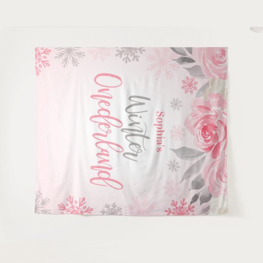 Rosa graue Flora Winter ONEderland Hintergrund Wandteppich (Vorderseite (Horizontal))