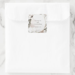 Rosa Graue Florale Wasserfarbe Hochzeit Quadratischer Aufkleber