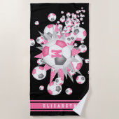 Rosa graue Fußball Ball Blowout Girls individuelle Strandtuch (Vorderseite)