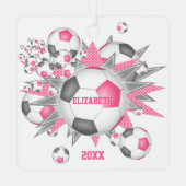 Rosa graue Fußball Ball Blowout Girls Sport Ornament Aus Metall (Rückseite)