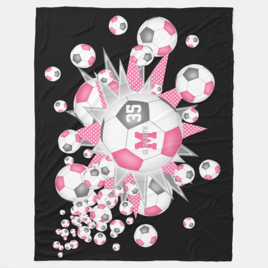 Rosa graue Fußball-Bälle Stars Mädchensaal Fleecedecke (Vorderseite)