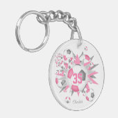 Rosa graue Fußball-Blowout-Athleten Name Schlüsselanhänger (Vorderseite links)