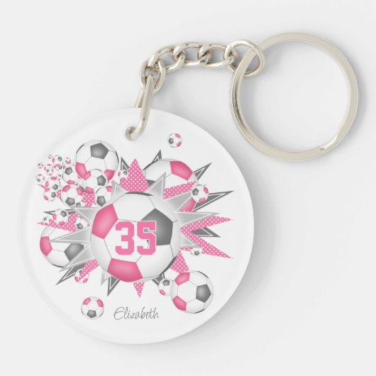 Rosa graue Fußball-Blowout-Athleten Name Schlüsselanhänger (Rückseite)