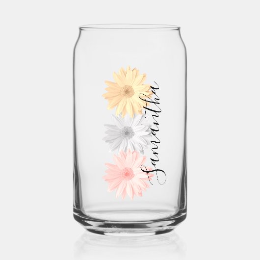 Rosa Graue gelbe Daisy-Blume Name Dosenglas (Vorderseite)