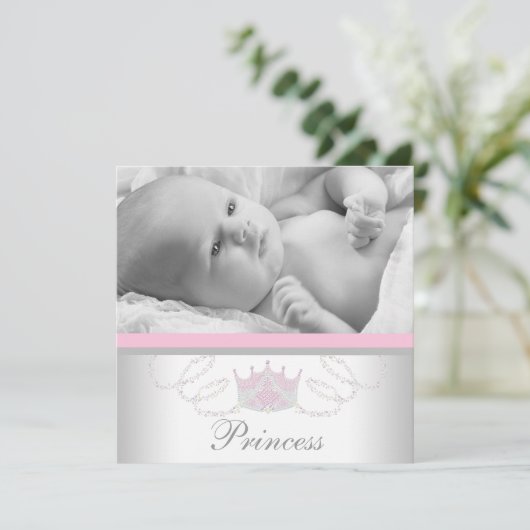 Rosa Graue Girls Prinzessin Birth Ankündigungen (Stehend Vorderseite)