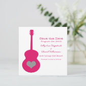 Rosa/graue Gitarre Save the Date einladen (Stehend Vorderseite)