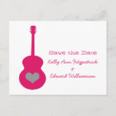 Rosa/graue Gitarre Save the Date Postkarte (Vorderseite)