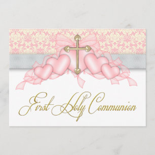 Rosa graue Gold Cross Girls Rosa Erste Kommune Einladung