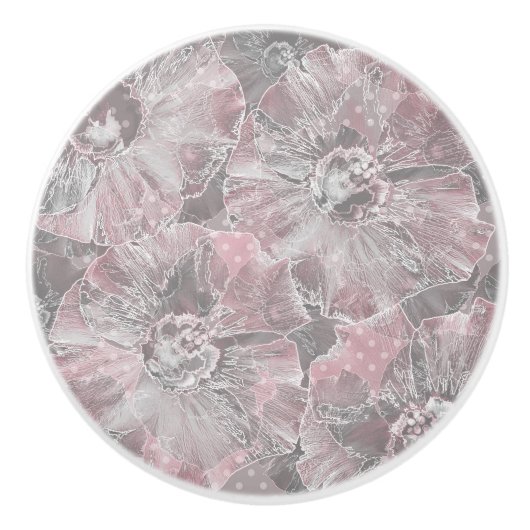 Rosa graue, große Blume Keramikknauf (Vorderseite)