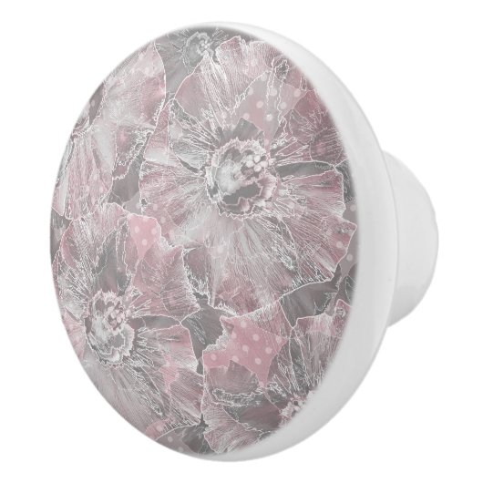 Rosa graue, große Blume Keramikknauf (Rechts)